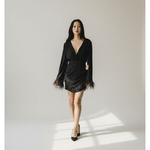 Luxxel Black Feather Trim Dress